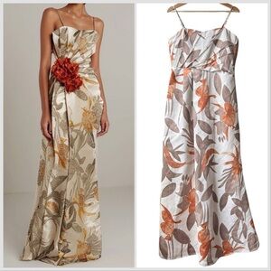 Chic Cream and Brown Asymmetrical Wrap Maxi Dress Sz 8